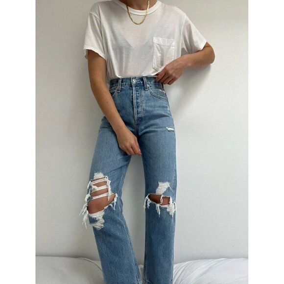 NWT AGOLDE Sz 32 90s MID RISE LOOSE FIT JEANS IN FALL OUT BLUE - Picture 1 of 5